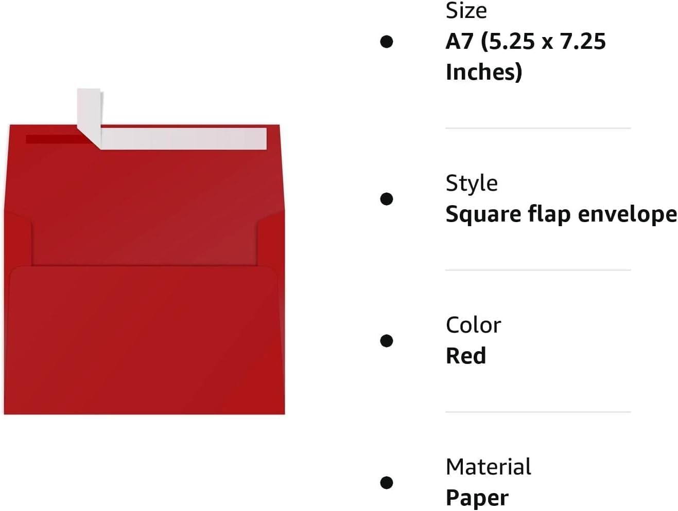 A7 Red Invitation 5x7 Envelopes 100 Pack- Self Seal, Square Flap,Perfect for 5x7 Cards, Weddings, Birthday, invitations, Graduation, Baby Shower, 5.25 x 7.25 Inches, 100 Pack, (Red)