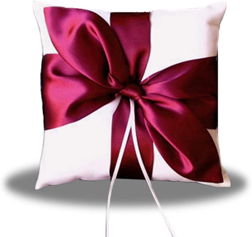 SACASUSA RED Satin Bow White Wedding Ring Pillow Bearer
