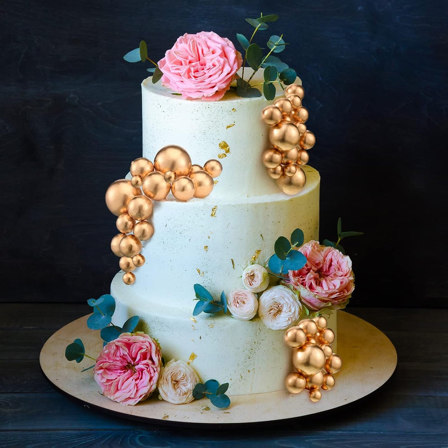 108 Pcs Balls Cake Topper DIY Cupcake Insert Foam Balloons for Cake Baking Wedding Anniversary Birthday Decoration(Gold,Multi Sizes)