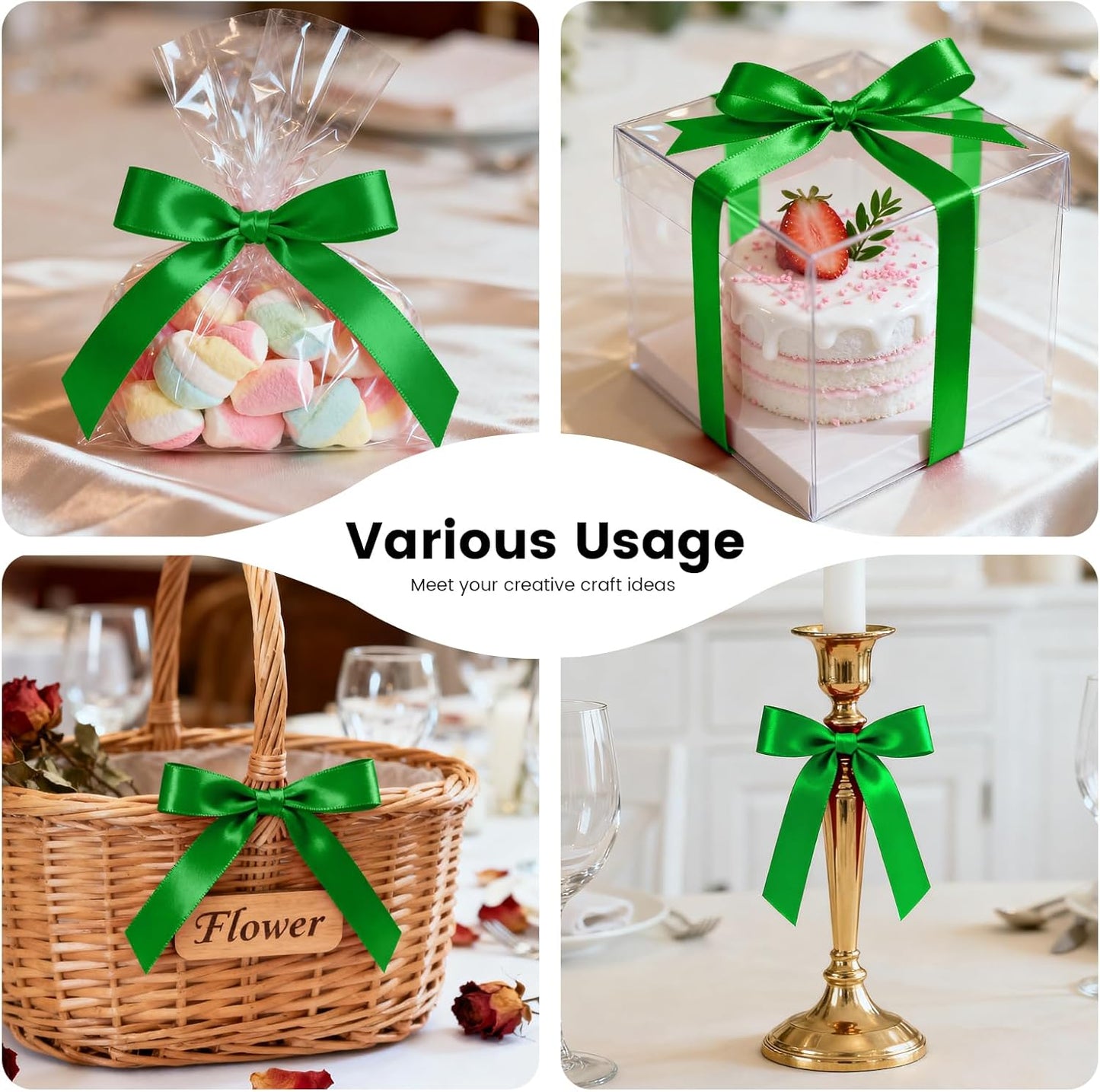 1 Inch 100 Yards Satin Ribbon Green, Solid Color Fabric Ribbon for Gift Wrapping, Wedding, Polyester Gift Ribbon for Birthday Party Decoration, Craft, Hair, Floral, Sewing