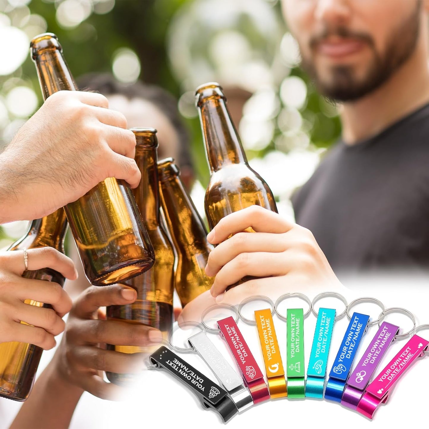 UBJVA Custom Bottle Opener Bulk Personalized Aluminum Bottle Opener Keychains with Text Logo Photo Wedding Favors Graduation Party Bar