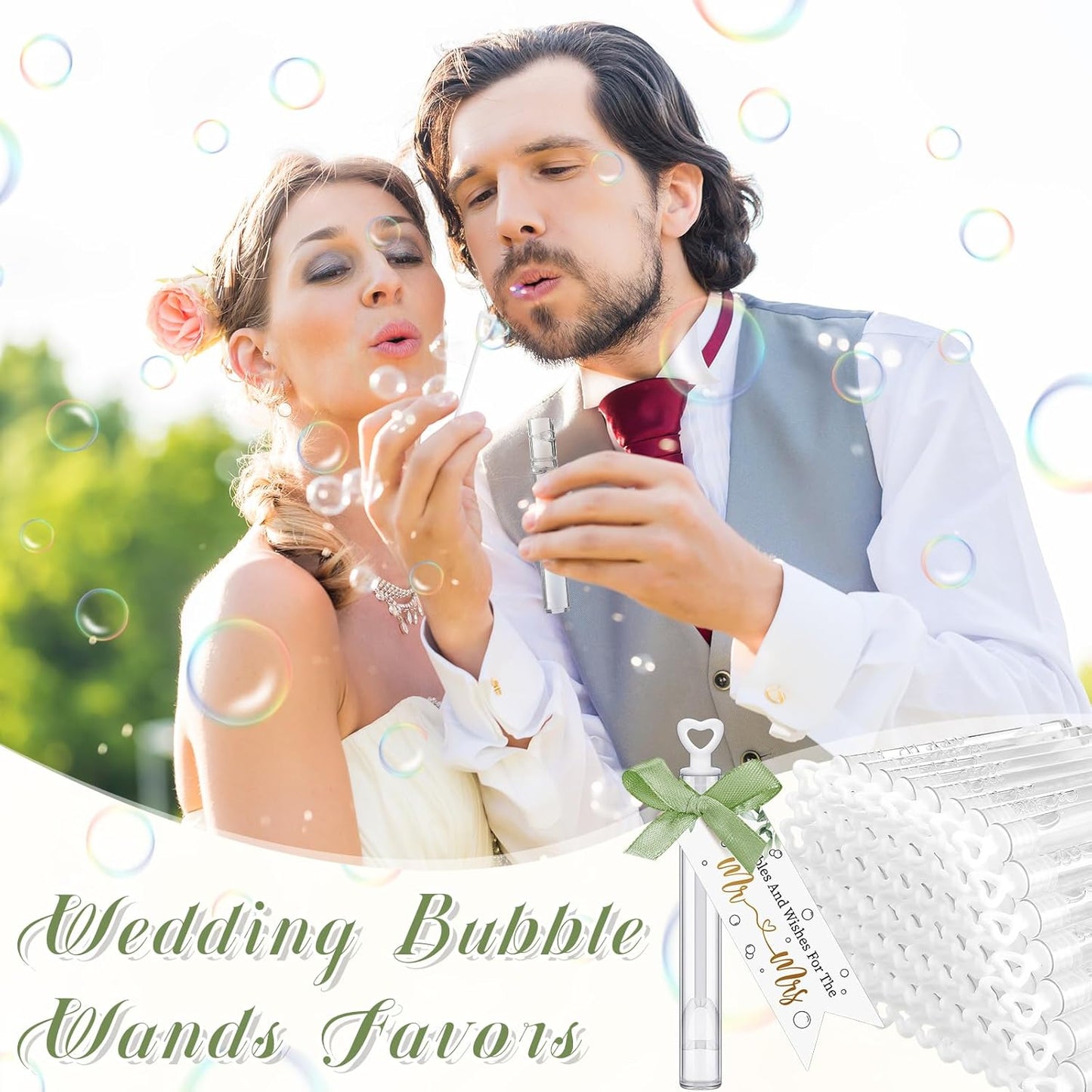 405 Pcs Wedding Bubbles Wands Set Include Heart Bubble Wands Bubbles Send Off Cards Gift Tags Wood Photo Frame Ribbons for Wedding Send Off Party Favors(Sage Green)