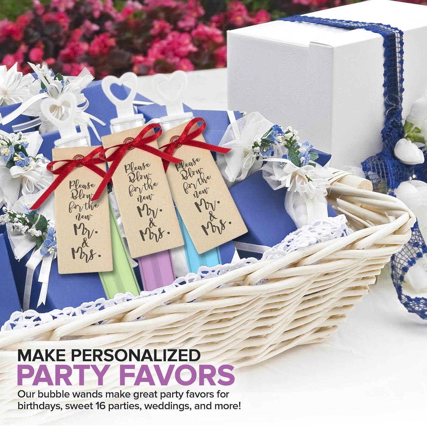 Wedding Bubbles Bulk - White Heart Top Wands (100 Count) Individual Mini Bubble Wand Favors for Weddings, Celebration Party Favor for Guests - Stock Your Home