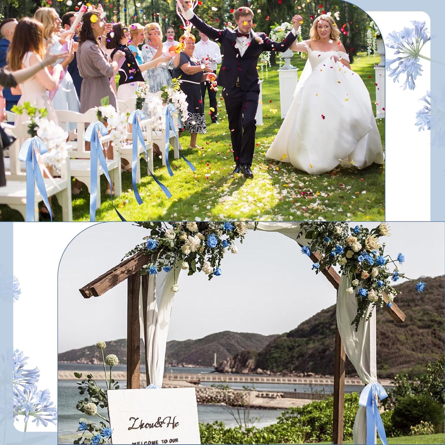 24 Pcs Large Wedding Blue Ribbon Bows for Wedding Chairs Decorative Ribbon Sashes for Pew Back Elegant Ceremony Ribbons for Bridal Shower Banquet Marriage Ceremony