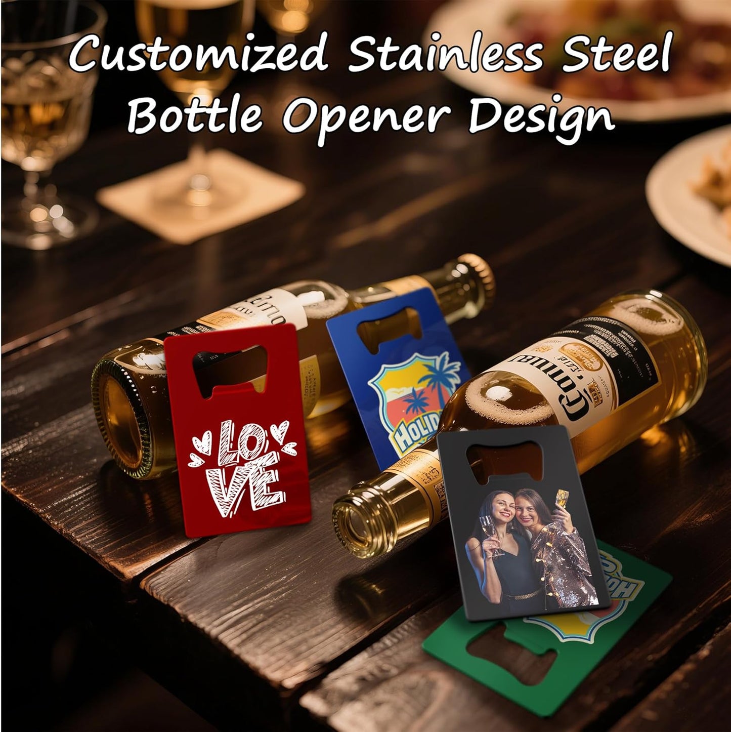 Personalized Credit Card Bottle Opener, Custom Stainless Steel Beer Bottle Opener, Upload Your Name/LOGO/Text, for Wedding Favors, Brewery, Bar, Anniversaries, Party (Green)