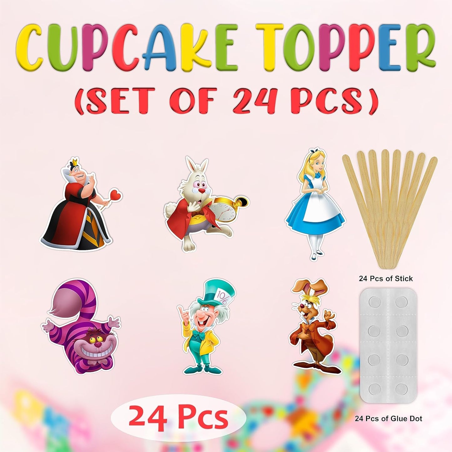 "Alice in Wondrland Cupcake Topper â Whimsical Birthday Party Decorations for Adults â Tea Party, Baby Shower, Bridal Shower, Theme Dessert Table DĂ©cor â Reusable Party Supplies"