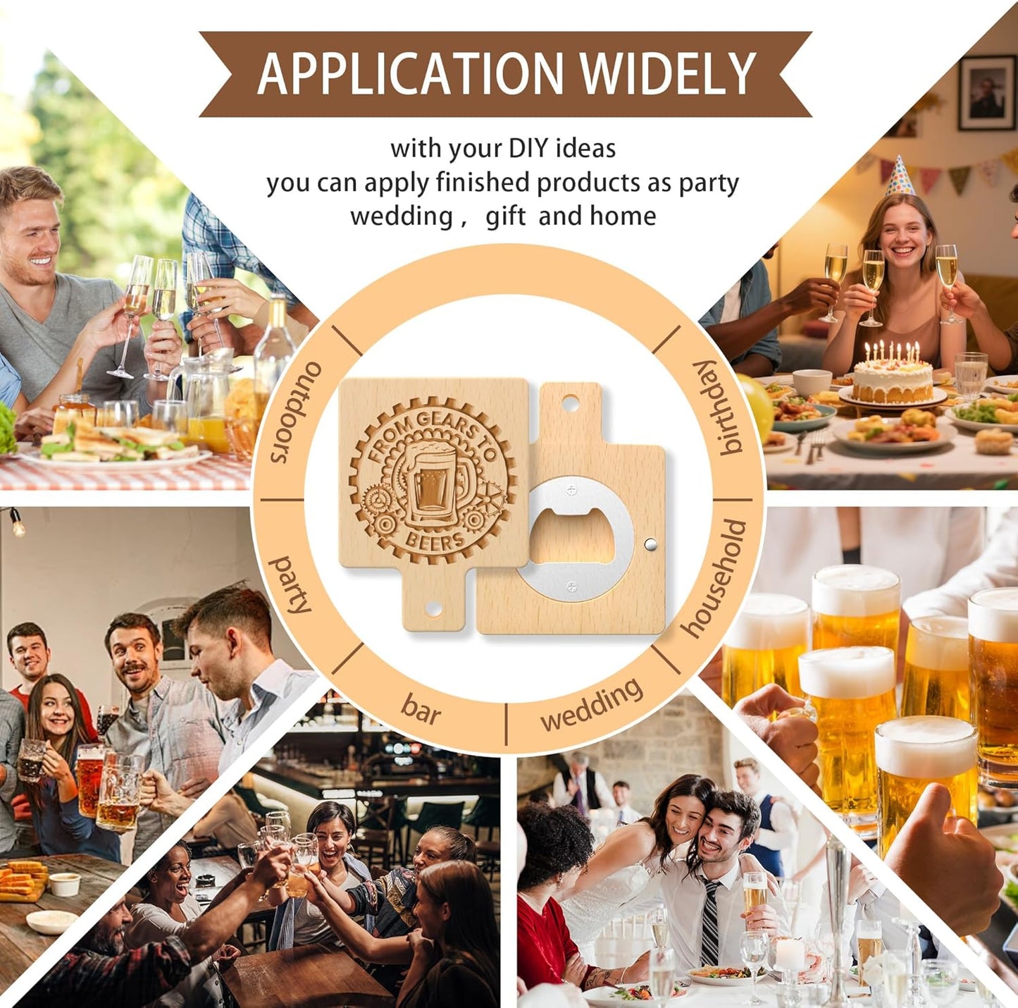 8 Custom Magnetic Bottle Opener Refrigerator, Personalized Engraved Wood Beer Openers, Wooden Round Fridge Magnet for Beer Lover Wedding Guest Bars Parties Men Gift Father's Day (Square With Handle)