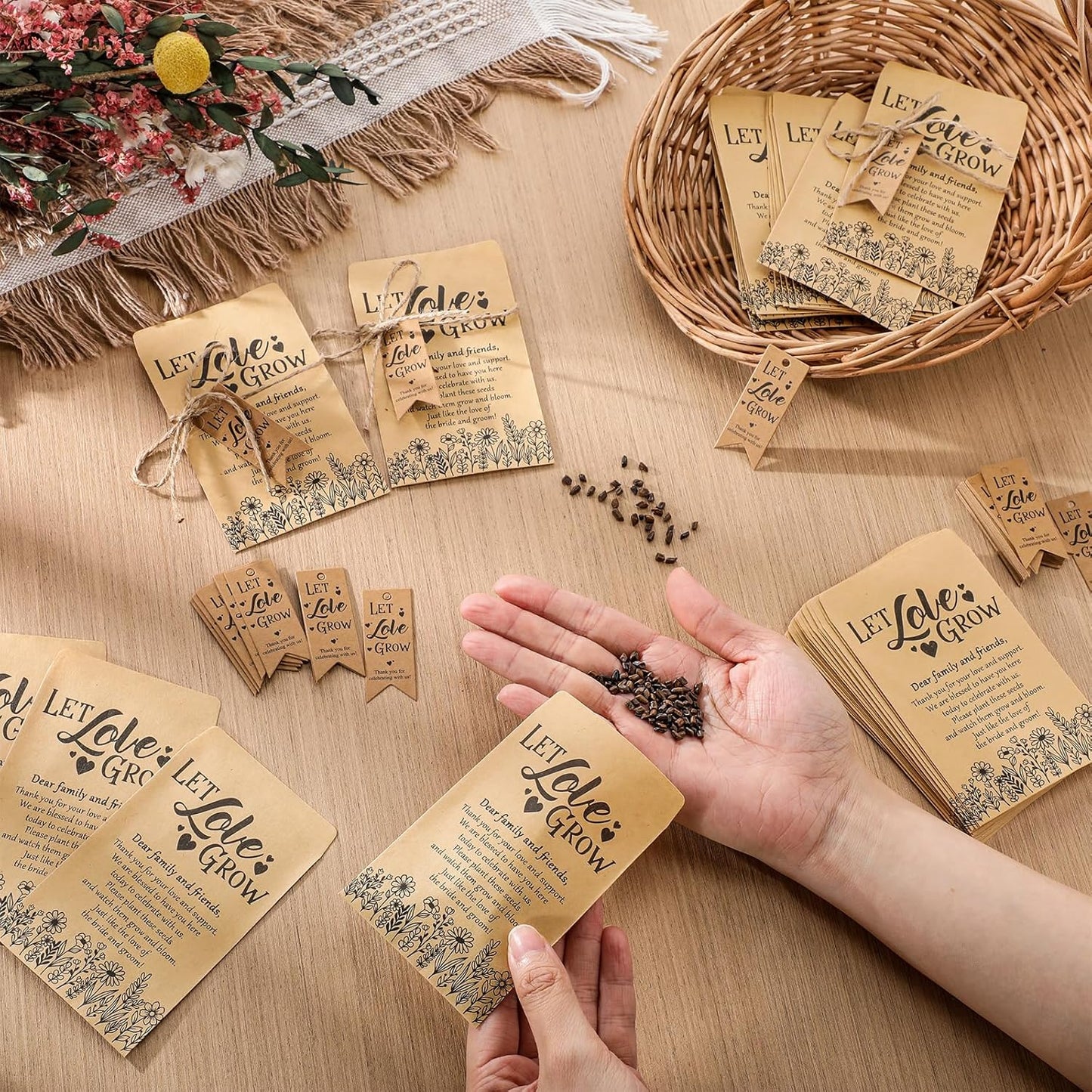 200 Sets Let Love Grow Wedding Favors for Guests Wedding Thank You Gifts Bulk Include Flower Seed Packets Tags and Hemp Ropes Craft Envelops for Bridal Shower Engagement Party Favors
