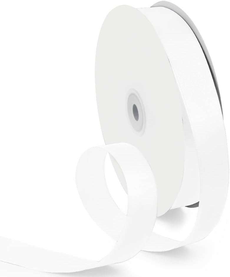1 Inch 100 Yards Satin Ribbon White, Solid Color Fabric Ribbon for Gift Wrapping, Wedding, Polyester Gift Ribbon for Birthday Party Decoration, Craft, Hair, Floral, Sewing