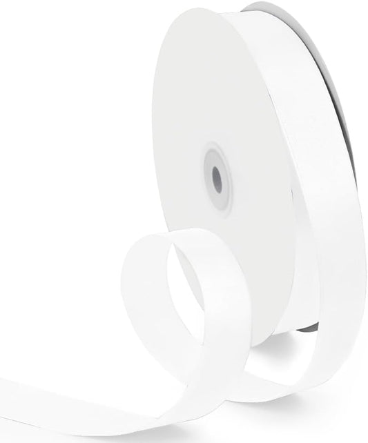 1 Inch 100 Yards Satin Ribbon White, Solid Color Fabric Ribbon for Gift Wrapping, Wedding, Polyester Gift Ribbon for Birthday Party Decoration, Craft, Hair, Floral, Sewing