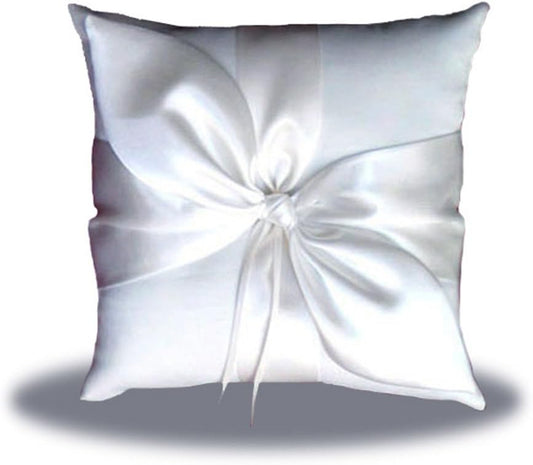 SACASUSA White Satin Bow Wedding Ring Pillow Bearer