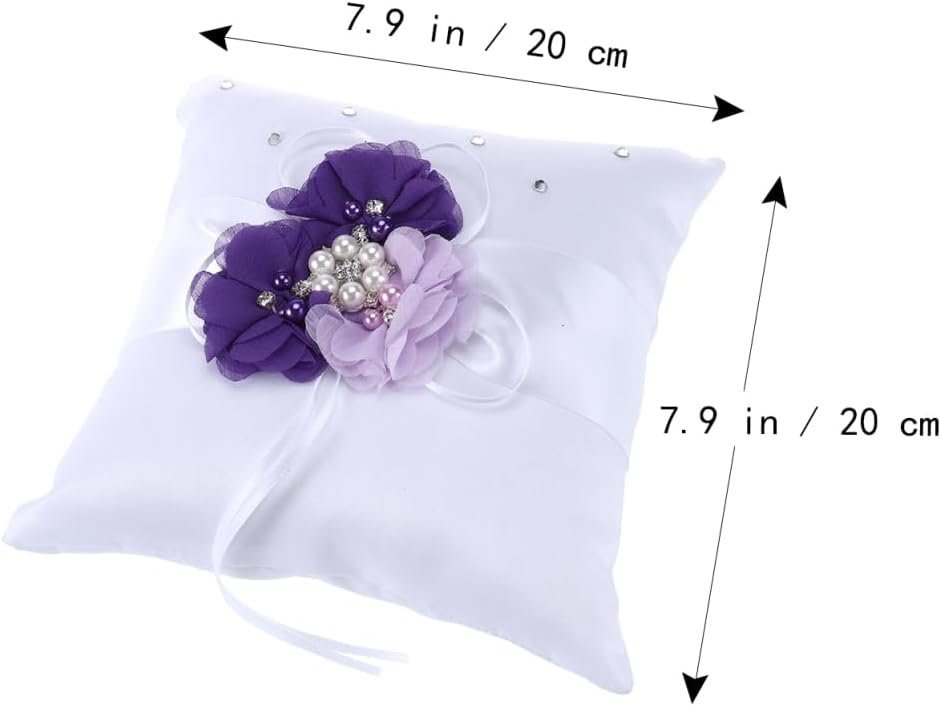PRETYZOOM Pillow Ring Bearer Wedding Ring Pillow Wicker Flower Crown Decorative Pillows Pearl Rings Flower Girl Accessories Promise Rings for Couples Bride Vintage Jewelry Purple Lovers