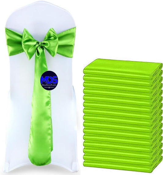 MDS Pack of 75 PCS Satin Chair Sashes Charmeuse Sateen Dining Chair Bows Ribbon Ties Back Sash for Wedding Party Birthday Home Hotel Restaurant Banquet Decoration (7 x 108 Inch, Parrot Green)