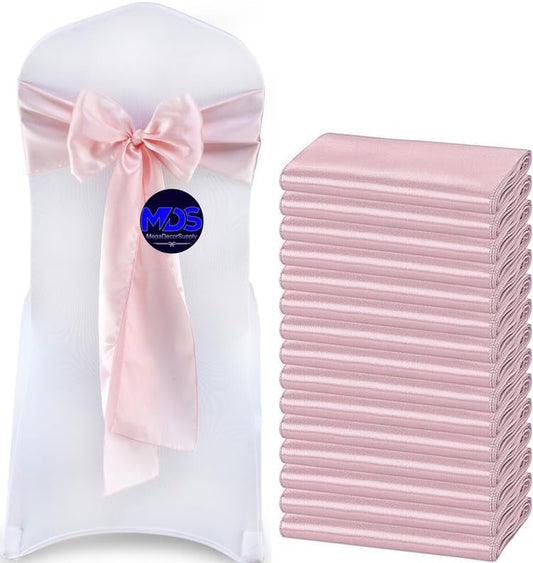 MDS Pack of 75 PCS Satin Chair Sashes Charmeuse Sateen Dining Chair Bows Ribbon Ties Back Sash for Wedding Party Birthday Home Hotel Restaurant Banquet Decoration (7 x 108 Inch, Blush Pink)
