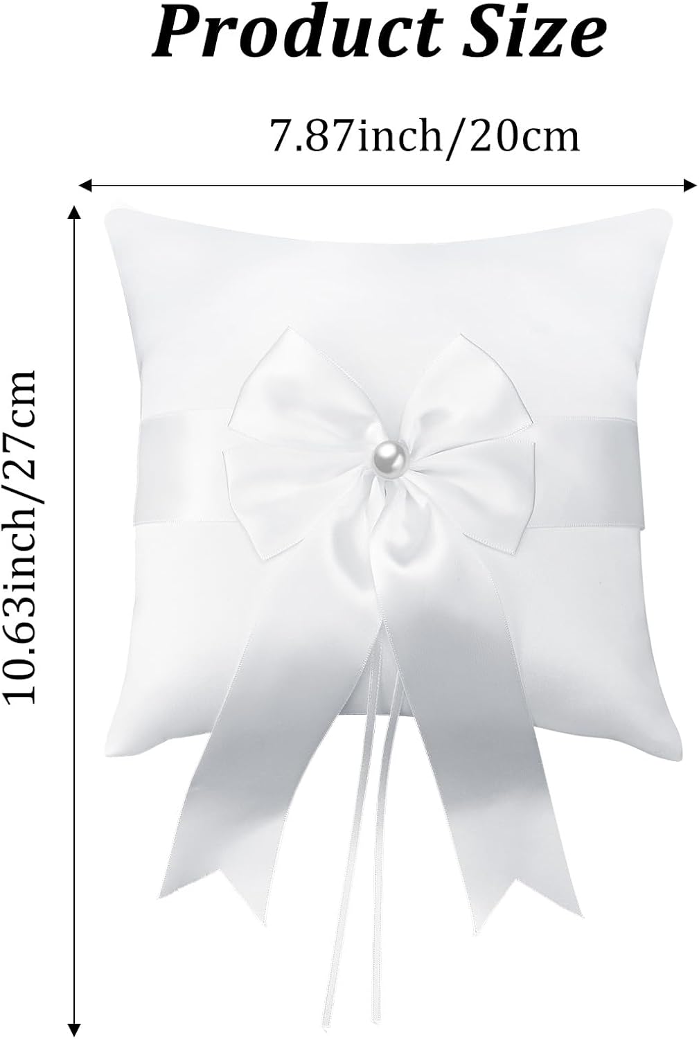 Wedding Ring Pillow Fairy Pearl Ivory Ring Bearer Cushion Bowknot Pocket Rings Bearer Pillow Holder Simple Collection of Big Bow for Wedding Party Ceremony 7.8'' x7.8''
