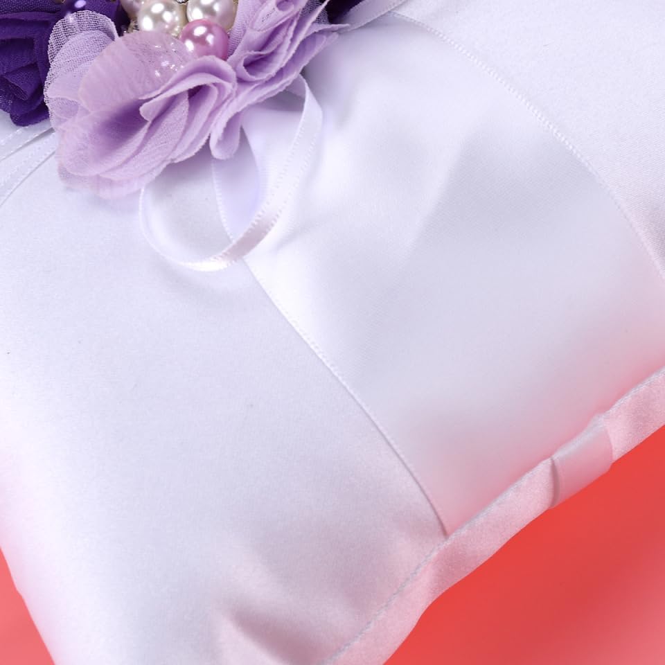 PRETYZOOM Pillow Ring Bearer Wedding Ring Pillow Wicker Flower Crown Decorative Pillows Pearl Rings Flower Girl Accessories Promise Rings for Couples Bride Vintage Jewelry Purple Lovers