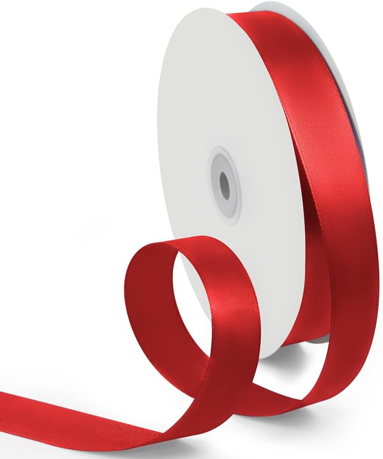 1 Inch 100 Yards Satin Ribbon Red, Solid Color Fabric Ribbon for Gift Wrapping, Wedding, Polyester Gift Ribbon for Birthday Party Decoration, Craft, Hair, Floral, Sewing