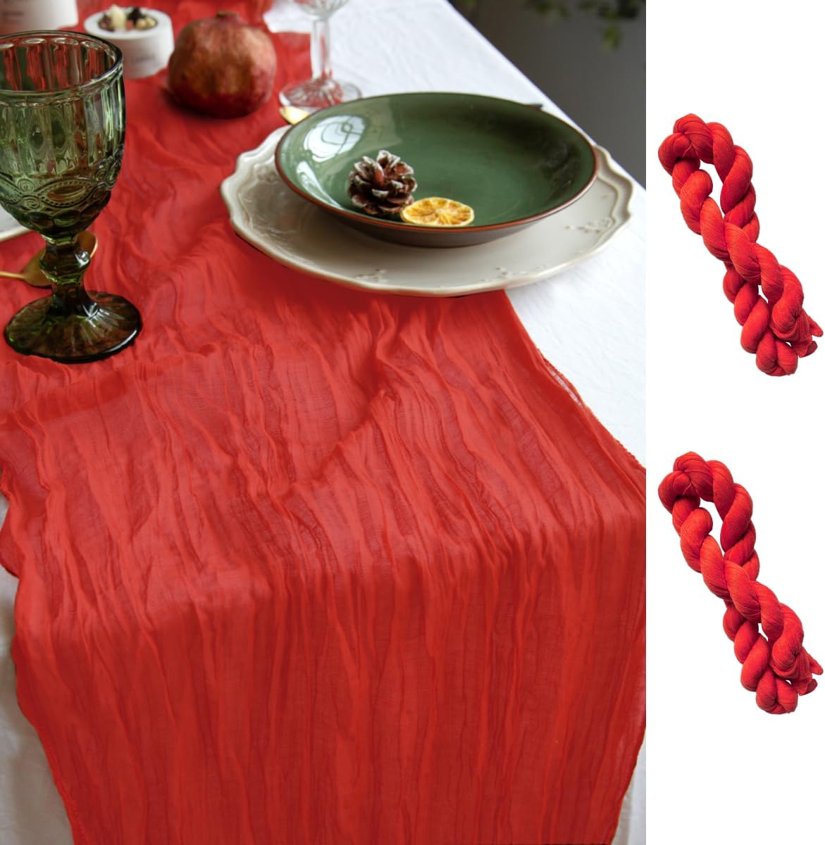 Red Table Runner Cheesecloth 142'' Rustic Gauze Wedding Runner, Christmas Cheese Cloth Tablecloth, Gauze Cheesecloth Wedding Shower Decorations Rustic Theme Tablecloth