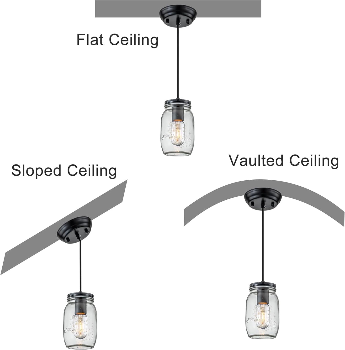 Kitchen Island Light, 1 Lights Adjustable Pendant Lighting, Glass Mason Jar Hanging Lamp(2 Pack)