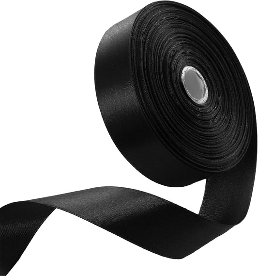 1 Inch Black Satin Ribbon 50 Yards Solid Fabric Ribbons for Gift Wrapping, Crafts, Floral Arrangements, Wedding, Party, Holiday Decor
