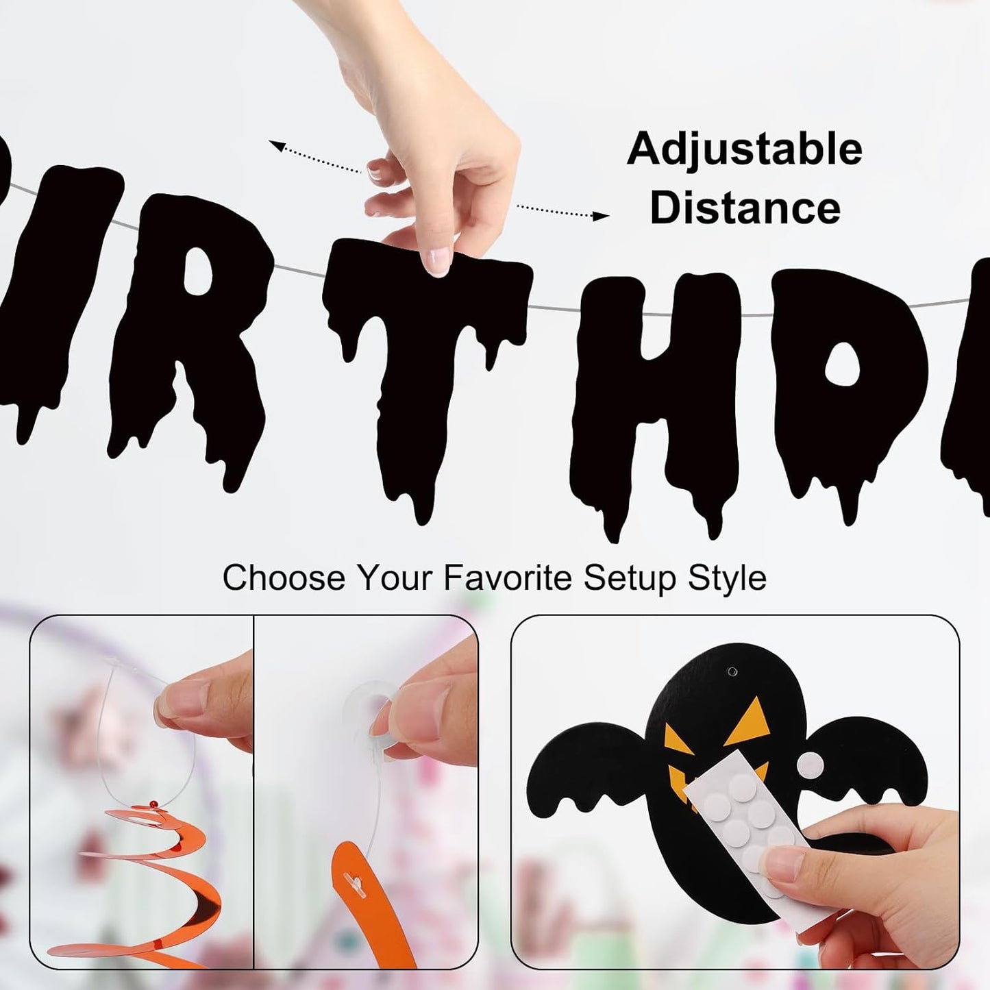 Halloween Birthday Decorations, Happy Birthday Banner for Halloween Party, Kid's Party Decorations with Honeycomb Balls, Hanging Swirl Streamers, Circle Dot Garland