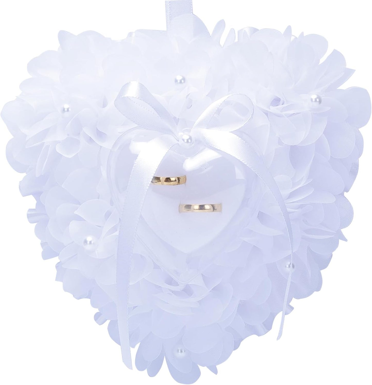 Ring Pillow is Designed with White Roses, Mozambique Diamond and Flowers. It is A Ring Bearer That Comes with A Gift Box. It is Suitable for Weddings and Ring Collections (Pearl White)