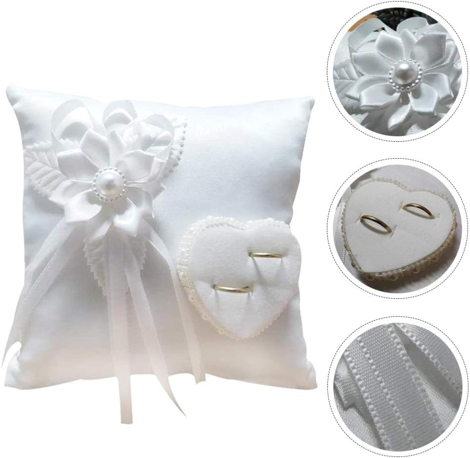 Lace Pearl Wedding Ring Bearer Pillow Holder, 7.9 Inch Ring Bearer for Wedding