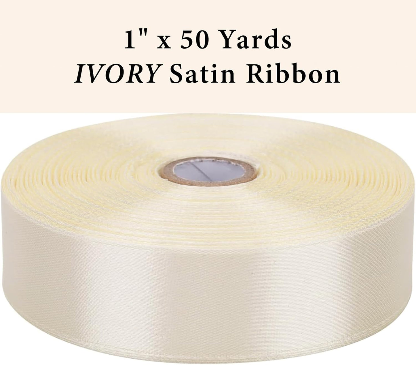 1 Inch Ivory Satin Ribbon 50 Yards Solid Fabric Ribbons for Gift Wrapping, Crafts, Floral Arrangements, Wedding, Party, Holiday Decor