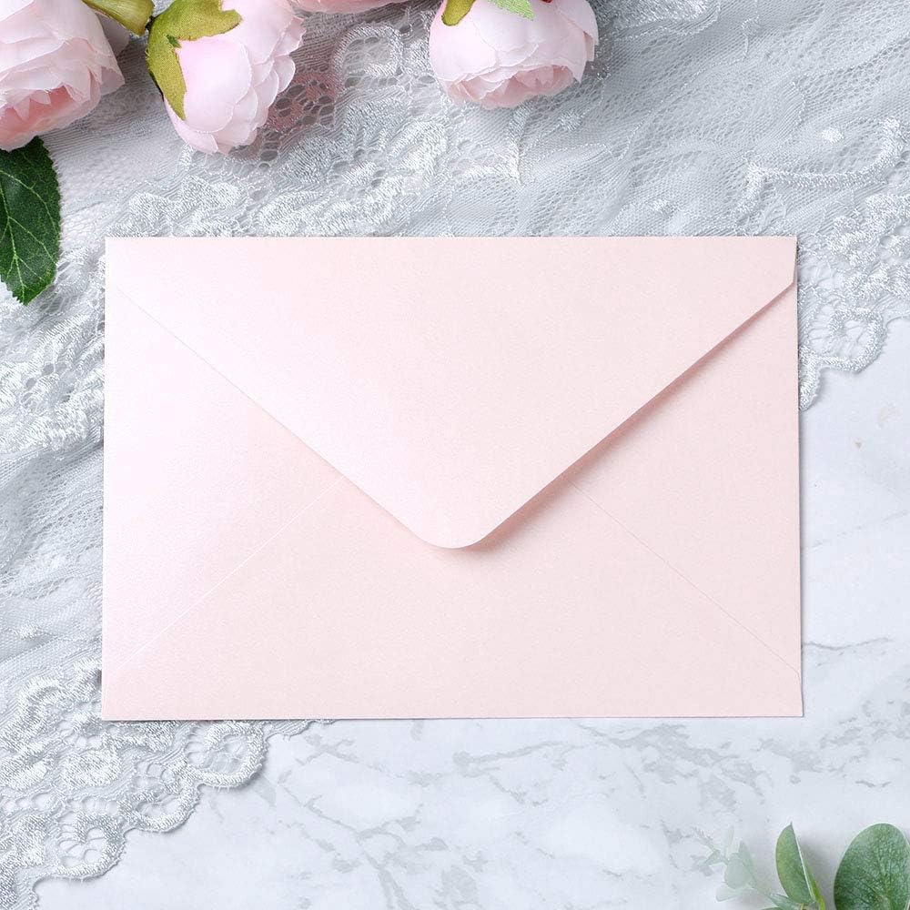 PONATIA 50 PCS/Pack A7 Envelopes, 5.25 x 7.48'' Sparkle Blush Pink Envelopes, Perfect for 5 x 7'' Wedding Invitation Cards, Graduation Invite, Acrylic Invitations, Photos