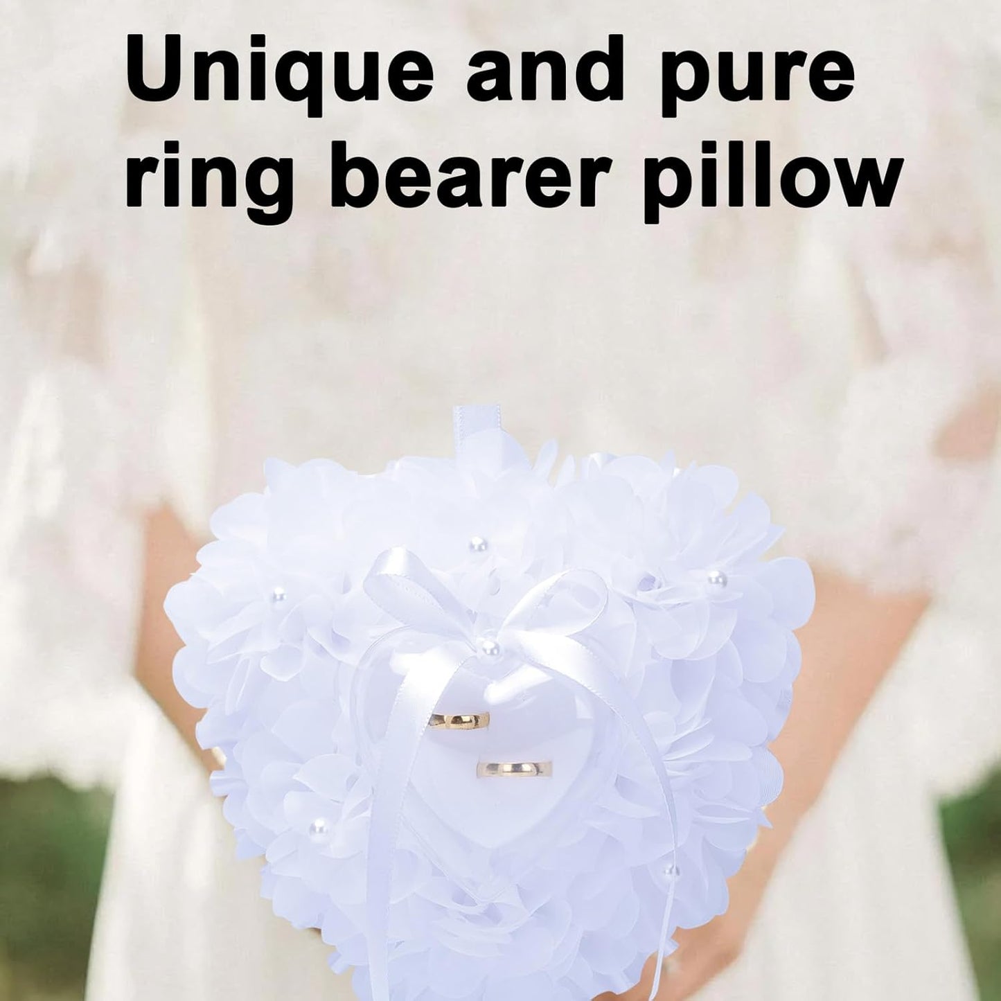 Ring Pillow is Designed with White Roses, Mozambique Diamond and Flowers. It is A Ring Bearer That Comes with A Gift Box. It is Suitable for Weddings and Ring Collections (Pearl White)