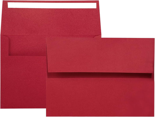 A7 Red Invitation 5x7 Envelopes 100 Pack- Self Seal, Square Flap,Perfect for 5x7 Cards, Weddings, Birthday, invitations, Graduation, Baby Shower, 5.25 x 7.25 Inches, 100 Pack, (Red)