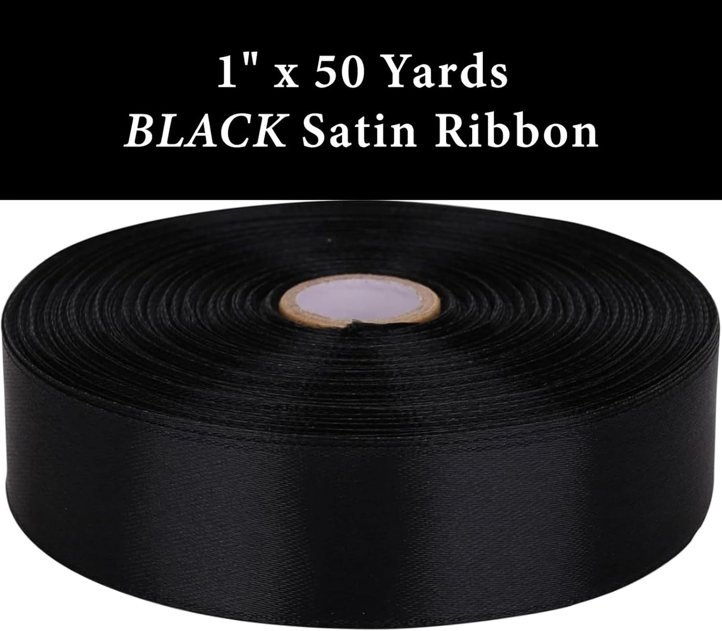 1 Inch Black Satin Ribbon 50 Yards Solid Fabric Ribbons for Gift Wrapping, Crafts, Floral Arrangements, Wedding, Party, Holiday Decor