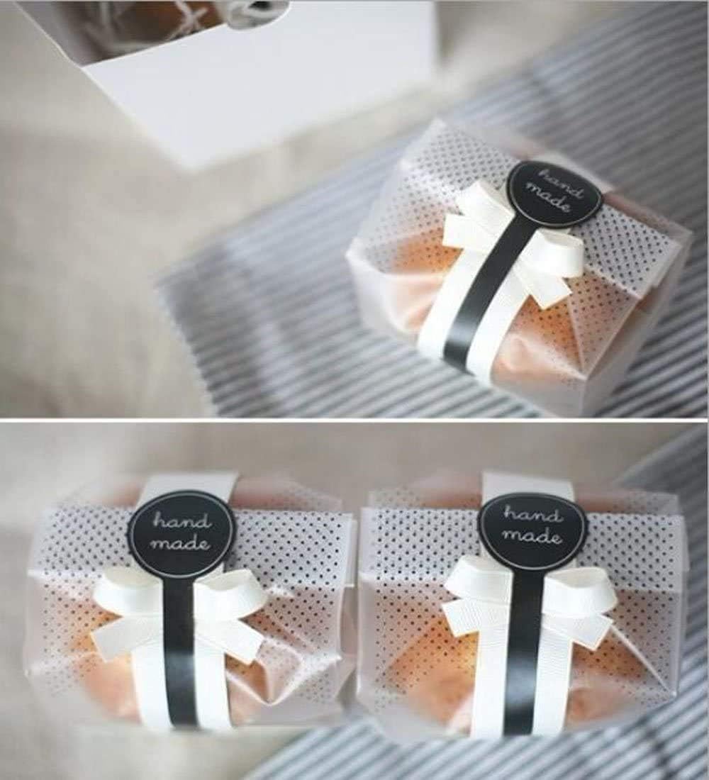 (200Pcs)100pcs Translucent Plastic Bags/Bakery Bags with 100pcs Hand made Stickers for Cookie Cake Chocolate Candy Snack Wrapping Good for Bakery Party Supplies