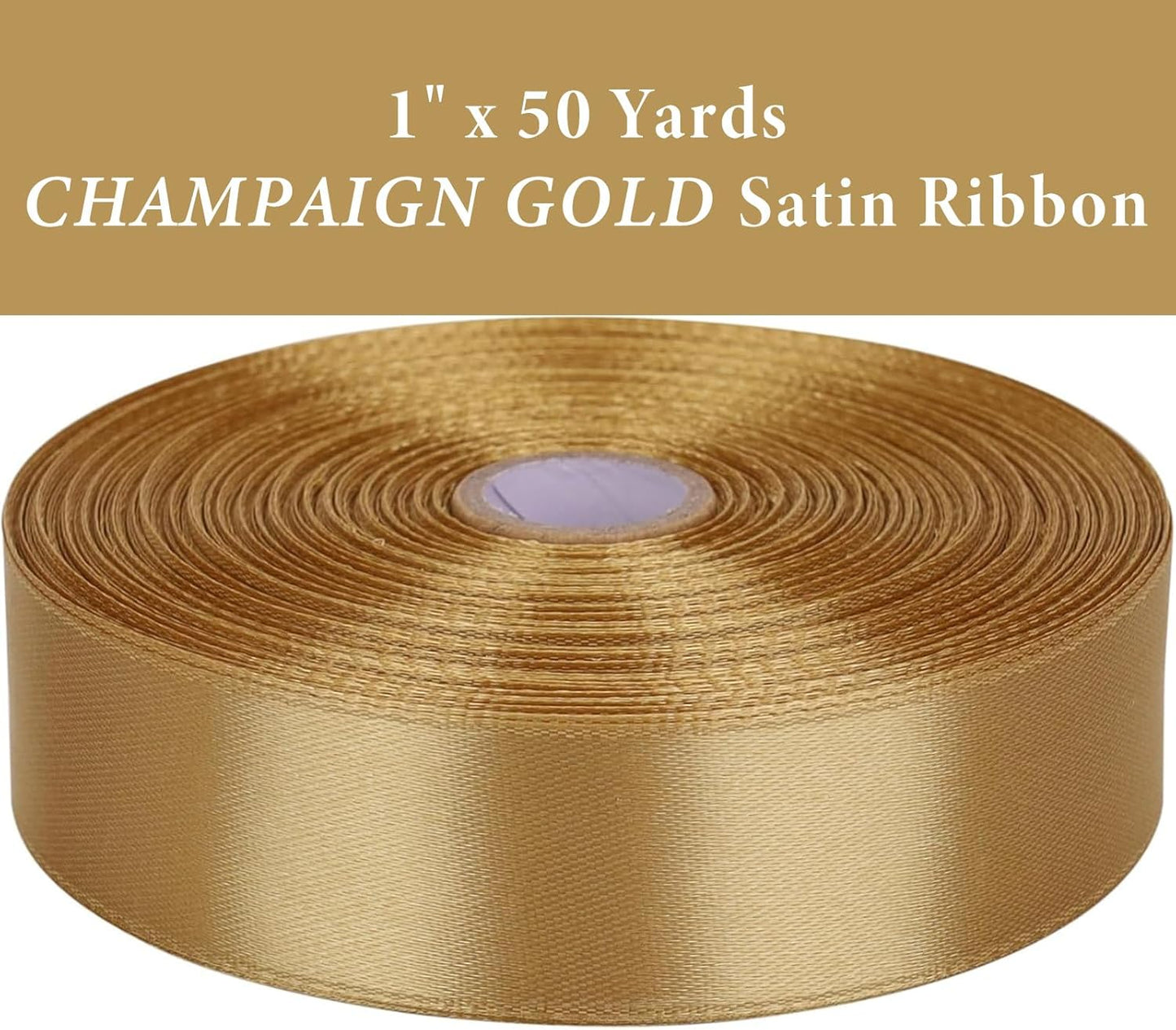 1 Inch Champaign Gold Satin Ribbon 50 Yards Solid Fabric Ribbons for Gift Wrapping, Crafts, Floral Arrangements, Wedding, Party, Holiday Decor