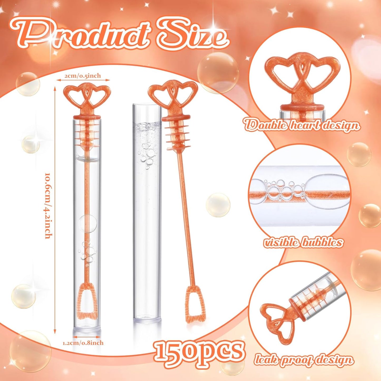 150 Pcs Bubble Wands Bulk for Wedding Party Mini Heart Wand with Bubble Solution for Wedding Bridal Showers Valentine Anniversary Graduation Birthday Supplies(Rose Gold,Double Heart)