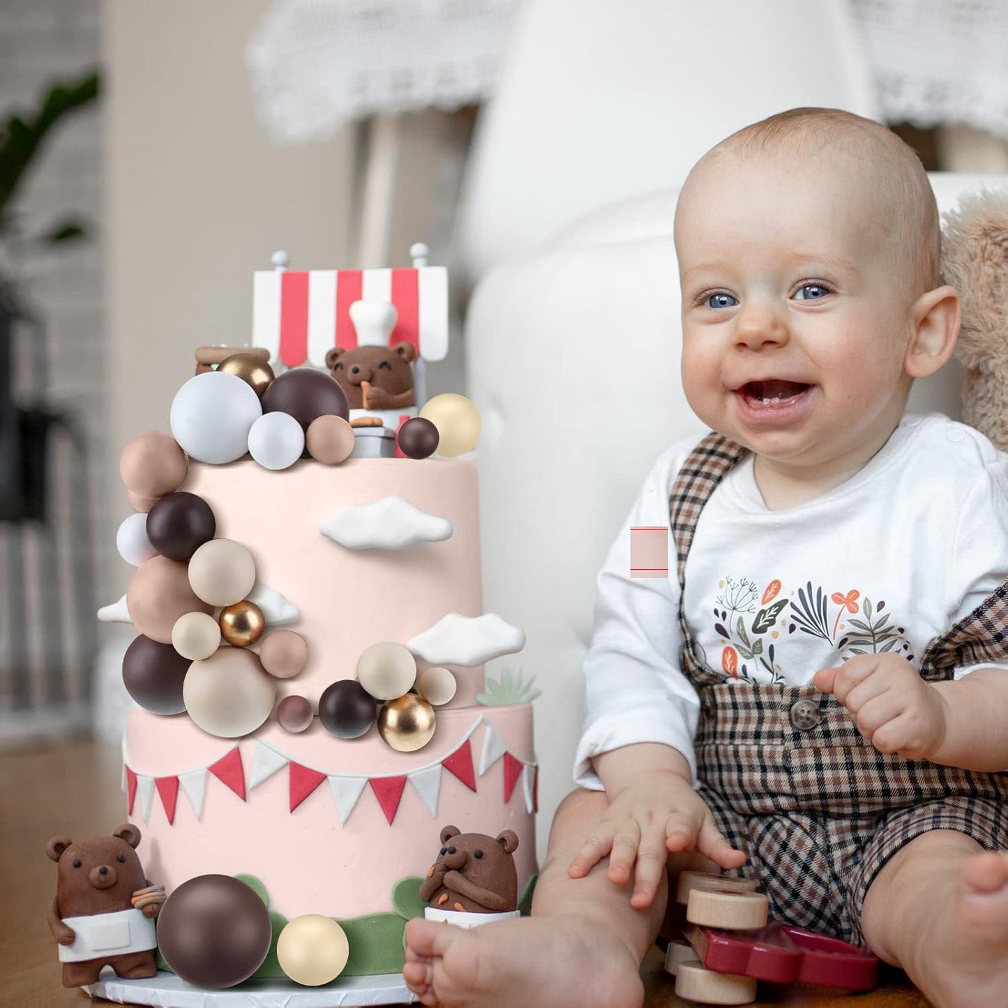 108 Pcs Balls Cake Topper DIY Cupcake Insert Foam Balloons for Cake Baking Wedding Anniversary Birthday Decoration(Brown Series,Multi Sizes)