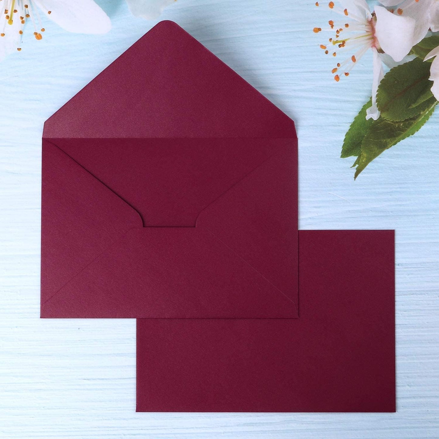 PONATIA 50 PCS/Pack A7 Envelopes, 5.25 x 7.5'' Shiny Burgundy Envelope, 5x7'' envelopes Perfect for Wedding Invitation Cards, Greenting Card, Christmas Gift Cards Envelopes