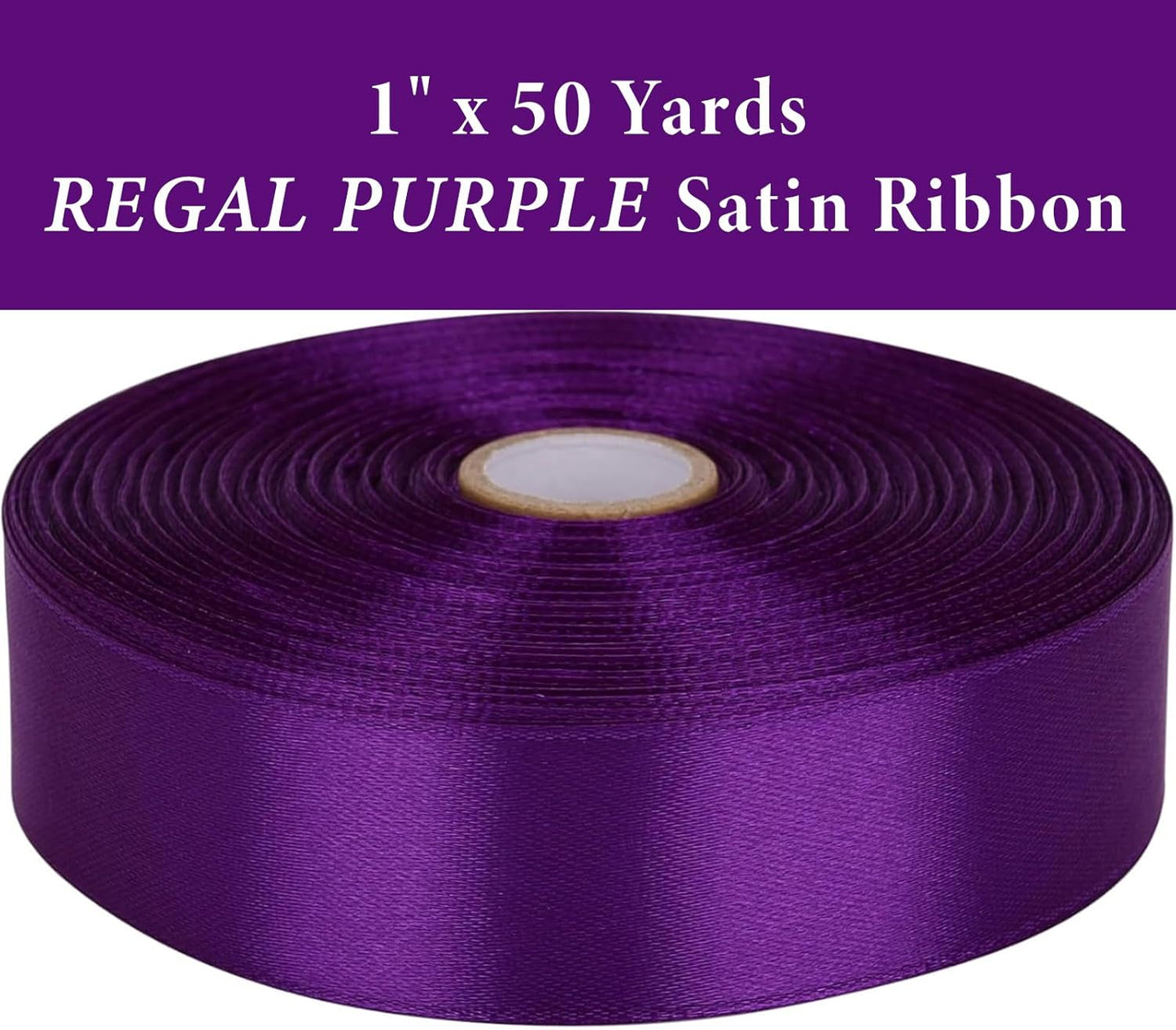 1 Inch Regal Purple Satin Ribbon 50 Yards Solid Fabric Ribbons for Gift Wrapping, Crafts, Floral Arrangements, Wedding, Party, Holiday Decor