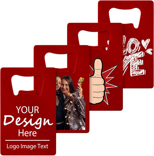 Personalized Credit Card Bottle Opener, Custom Stainless Steel Beer Bottle Opener, Upload Your Name/LOGO/Text, for Wedding Favors, Brewery, Bar, Anniversaries, Party (Red)