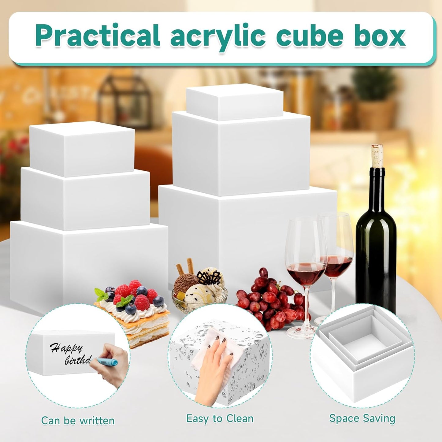 6Pcs Buffet Risers,Food Risers for Buffet Table Display Stand Shelf for Party Catering Dessert Jewelry Collectibles Acrylic Cube Boxes Display Nesting Risers (white-S(5,6,6.8,7,7.5,8)