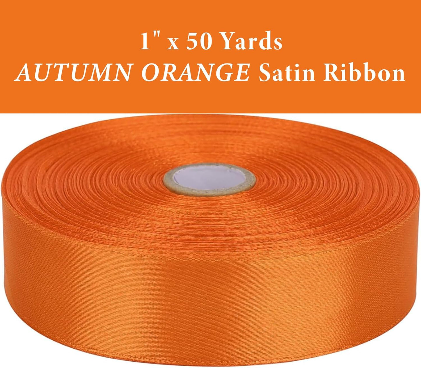 1 Inch Autumn Orange Satin Ribbon 50 Yards Solid Fabric Ribbons for Gift Wrapping, Crafts, Floral Arrangements, Wedding, Party, Holiday Decor
