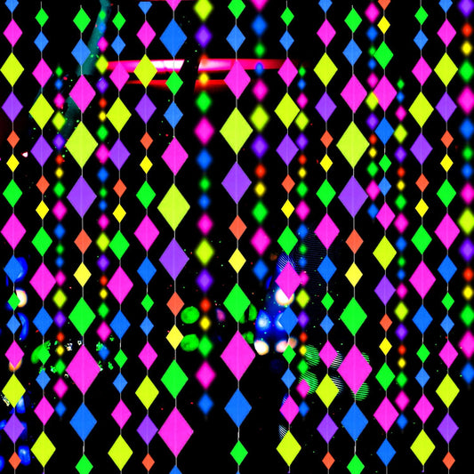 123feet UV Paper Neon Streamers & Garlands - Diamond Shape Black Light Decorations, Glow Party Favors & Supplies for Wedding & Birthday Celebrations