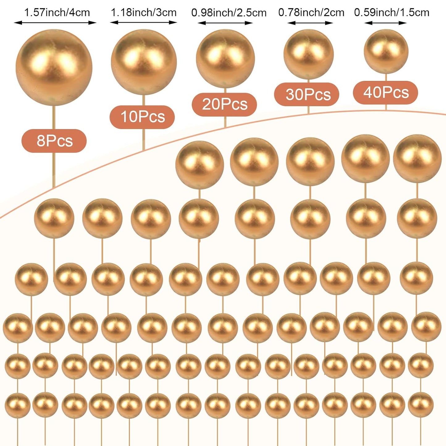 108 Pcs Balls Cake Topper DIY Cupcake Insert Foam Balloons for Cake Baking Wedding Anniversary Birthday Decoration(Gold,Multi Sizes)