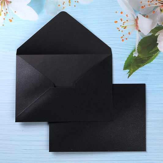 PONATIA 50 Pieces/Pack A7 Envelopes, 5.25 x 7.5'' Black Shiny Envelopes Perfect for 5x7'' Invitation Cards, Weddings Invitations, Photos, greeting Cards, Christmas Gift Cards