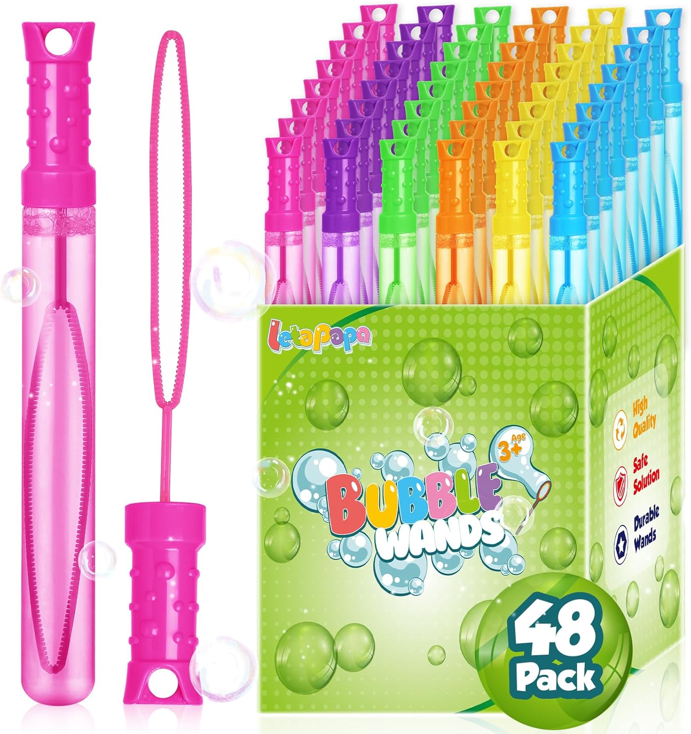 Bubble Wand, 48 Pcs Bubble Wands Bulk in 6 Colors, Bubble Party Favors for Kids, Summer Toys, Indoor Outdoor Activity, Themed Birthday, Wedding, for Girls & Boys
