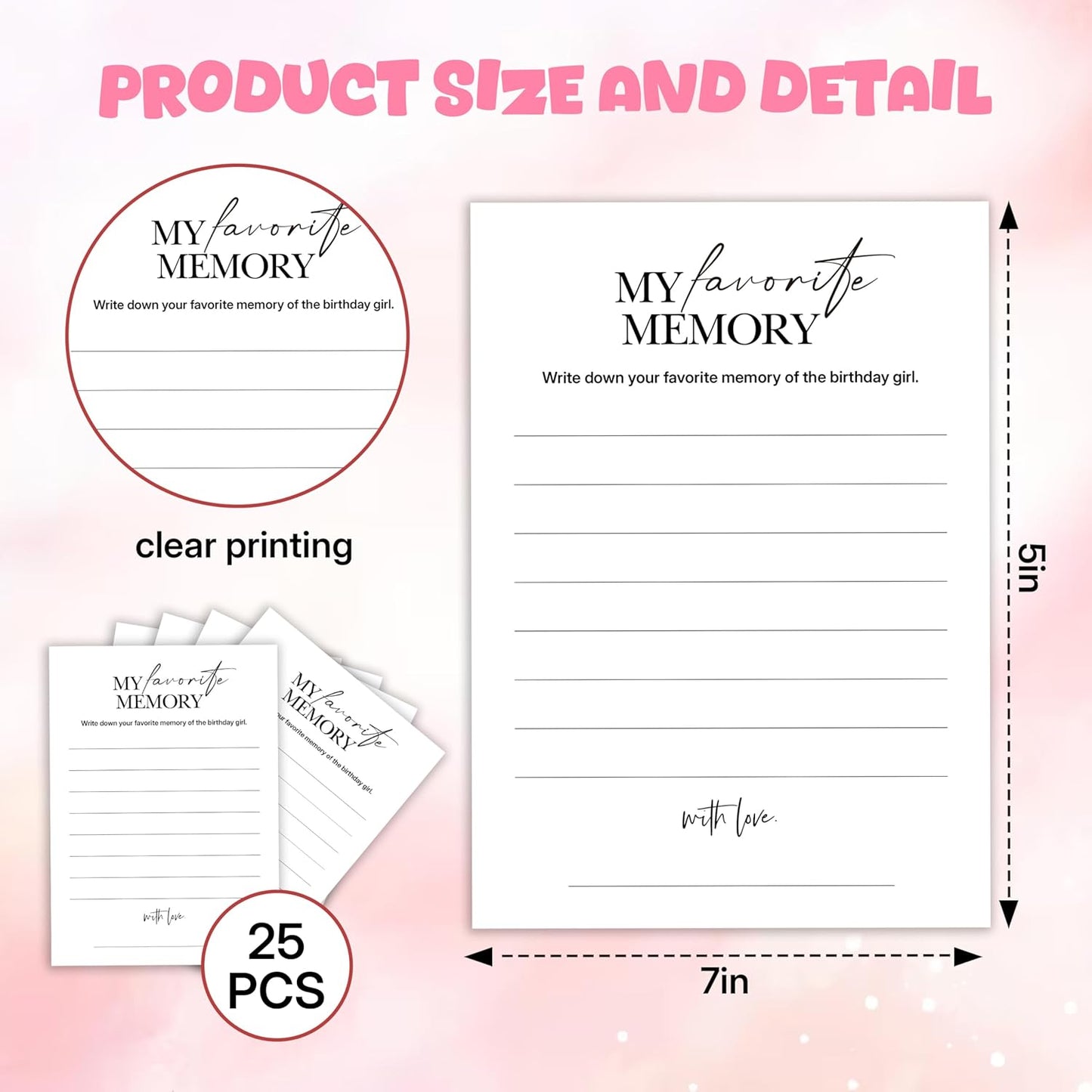 Birthday Party Games, My Favorite Memory, 25 Pcs Card Set for Guests, Fun Birthday Game for Teen Adults – A06