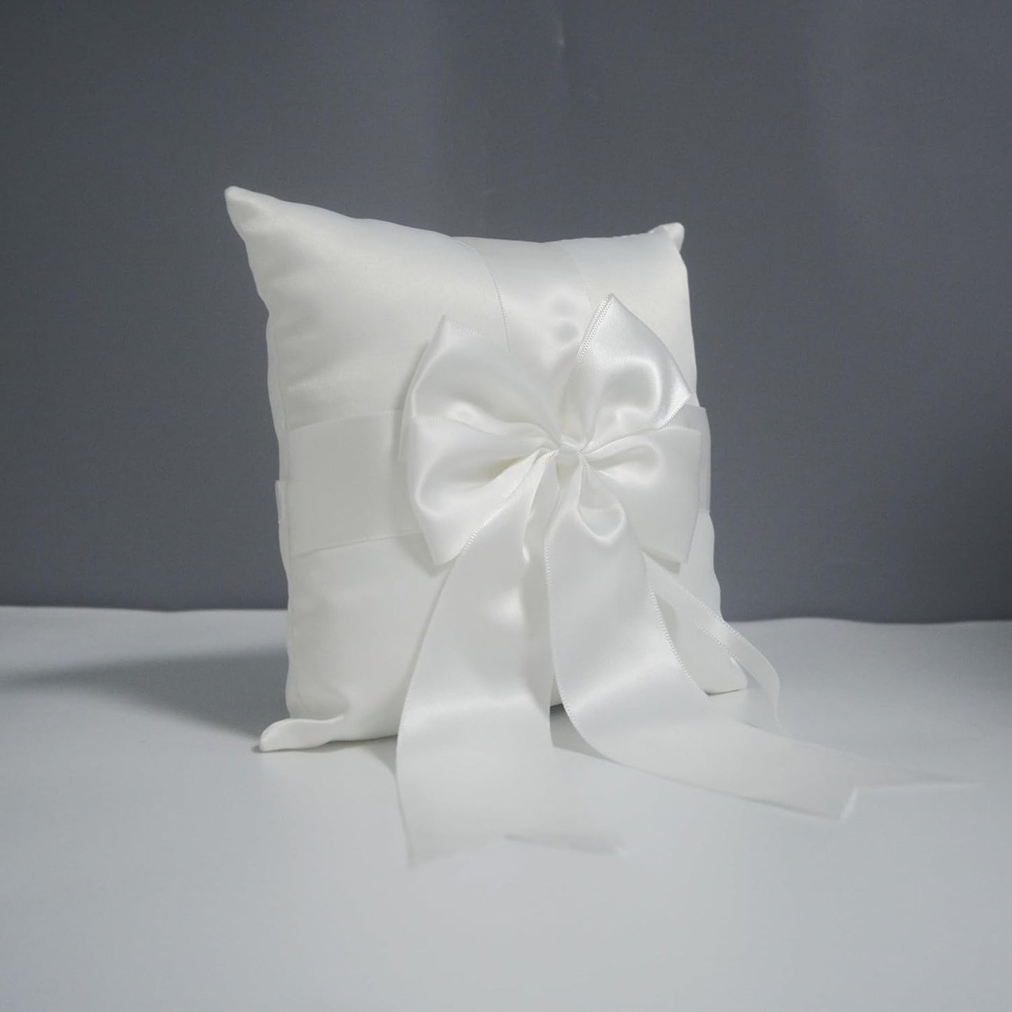Ivory Ring Bearer Pillow, Satin Finish Bowknot Ring Pillow