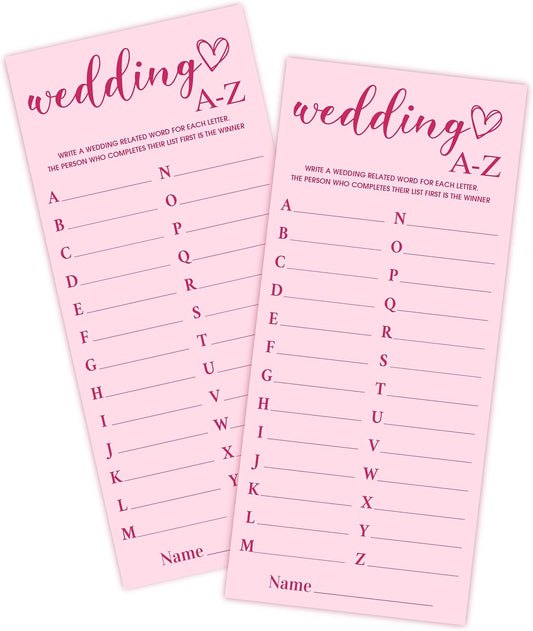 4x9 Inch Wedding Party Games, Bridal Shower Cards, 25 Pink Bridal Shower Games for Wedding Reception, Bachelorette, Engagement Party, Minimalist Guest Interaction Activity Cards-A11