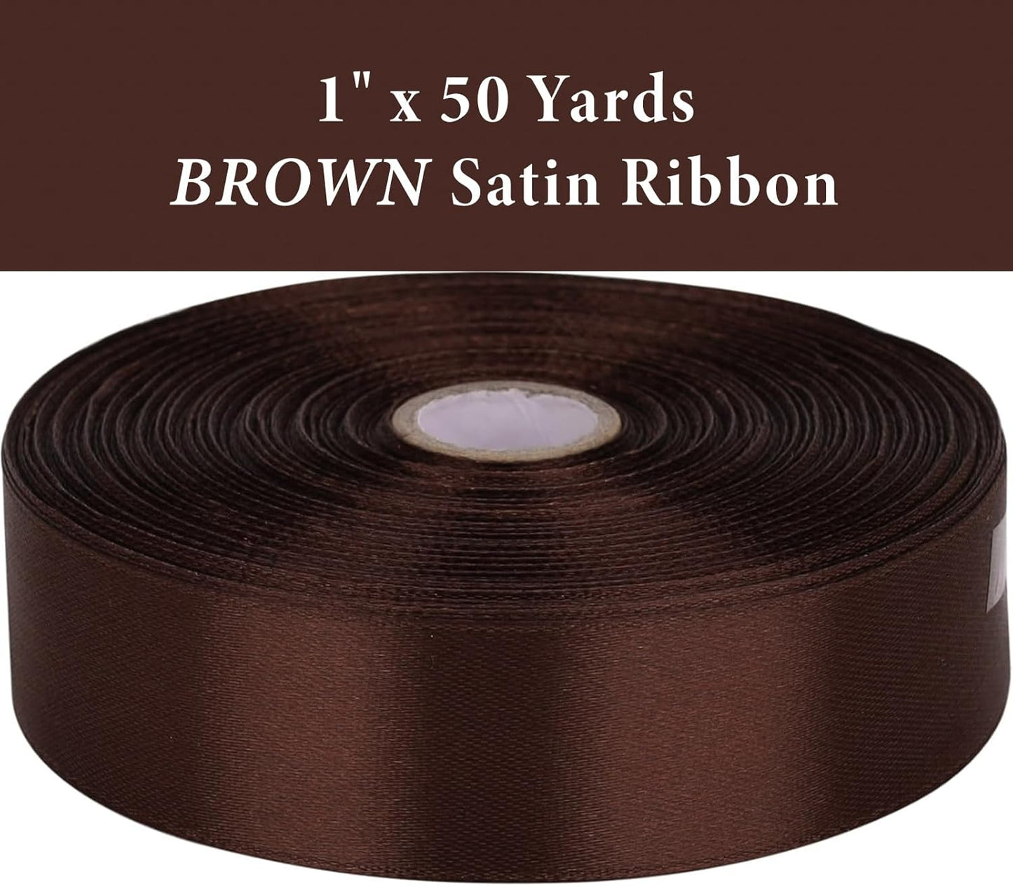 1 Inch Brown Satin Ribbon 50 Yards Solid Fabric Ribbons for Gift Wrapping, Crafts, Floral Arrangements, Wedding, Party, Holiday Decor