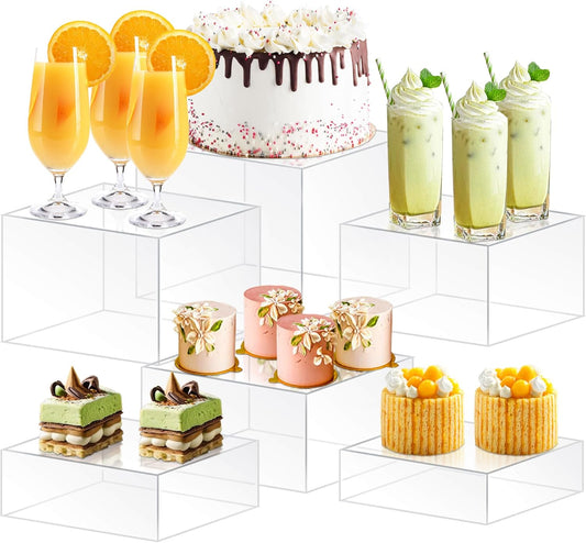 6Pcs Buffet Risers, Food Risers for Buffet Table, Acrylic Cube Display Risers with Hollow Bottom, Food Display Stand for Party Jewelry Dessert Figures (Size 5.5",6",6.5",7",7.5",8")